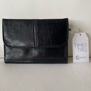 NWT gorgeous black Time and Tru Pu leather frame wallet with gold hardware